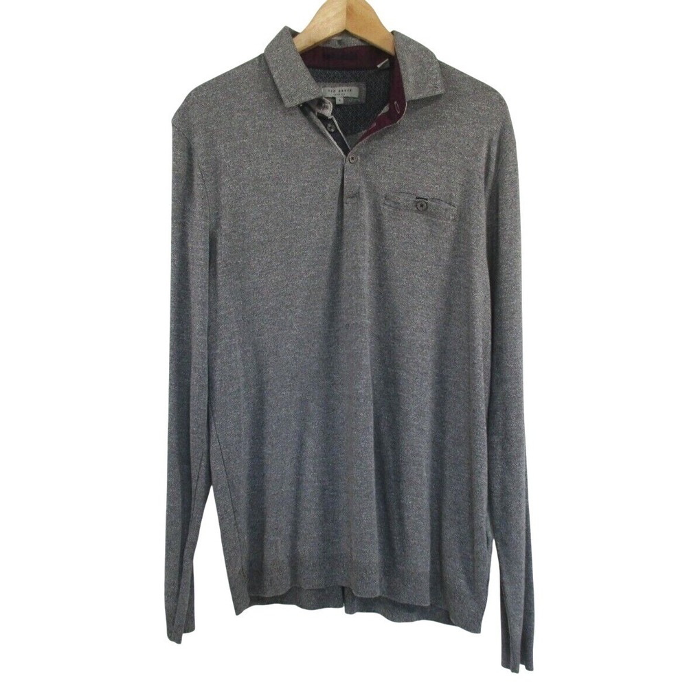 Ted Baker Mens Long Sleeve Polo Shirt size 5 (42 XL) Gray Tennis Prep Academia